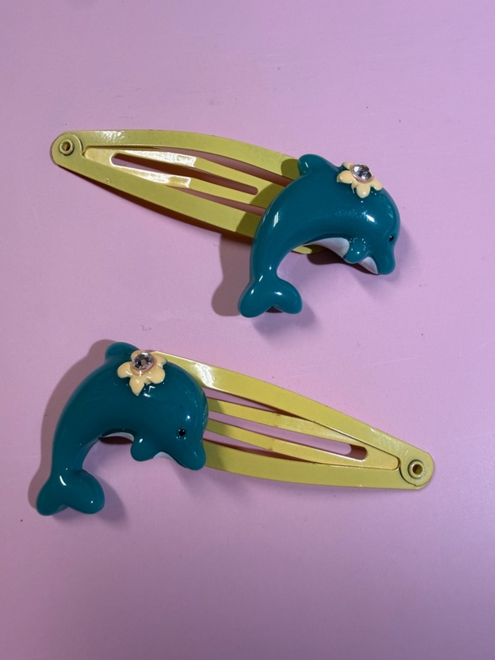 🇯🇵 Teal Dolphin Flower Snap Hair Clips - Women's Hair Accessories